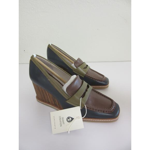 SANCTUARY Cadence Women Gray Brown 7 M Slip On Career Preppy Wedge Loafers - Picture 1 of 8